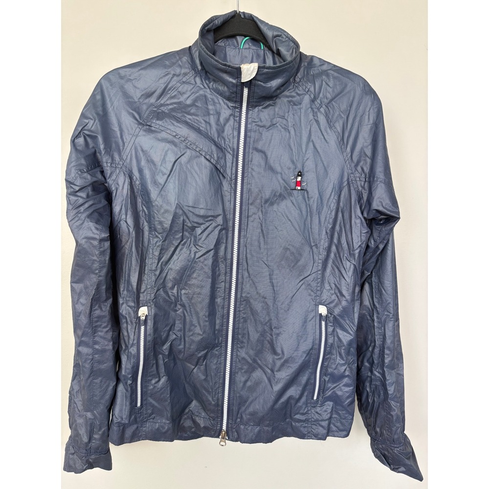 Zero Restriction‎ Womens Navy Pinstripe Windbreaker Golf Jacket Lighthouse Small